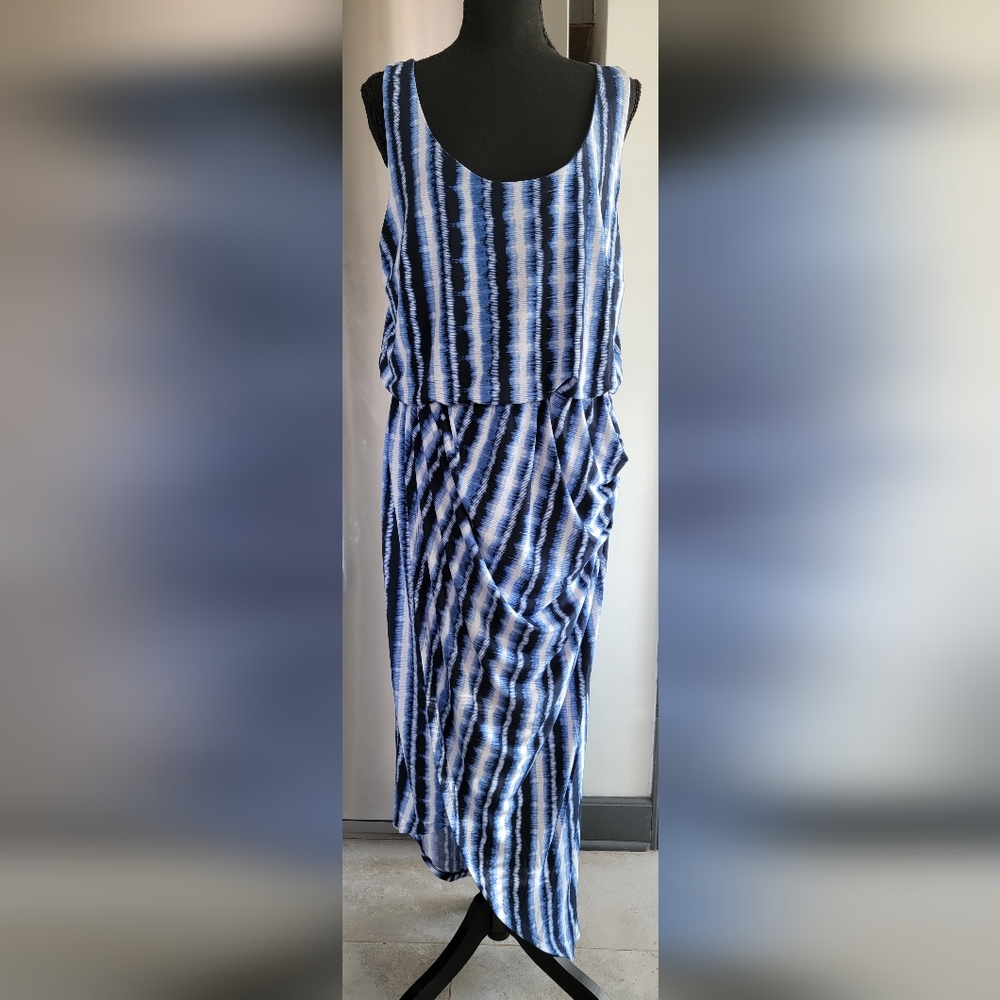 INC International Concepts Asymmetrical Blue Tie-Dye Dress
